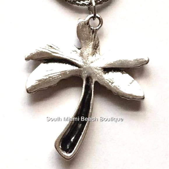 Palm Tree Necklace 24" Crystal Silver Plated BIG Pendant Island Beach Coconut - Picture 6 of 10